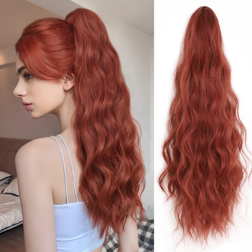 24” Curly Claw‎ Clip Ponytail Extension – Copper Red Heat-Resistant Synthetic